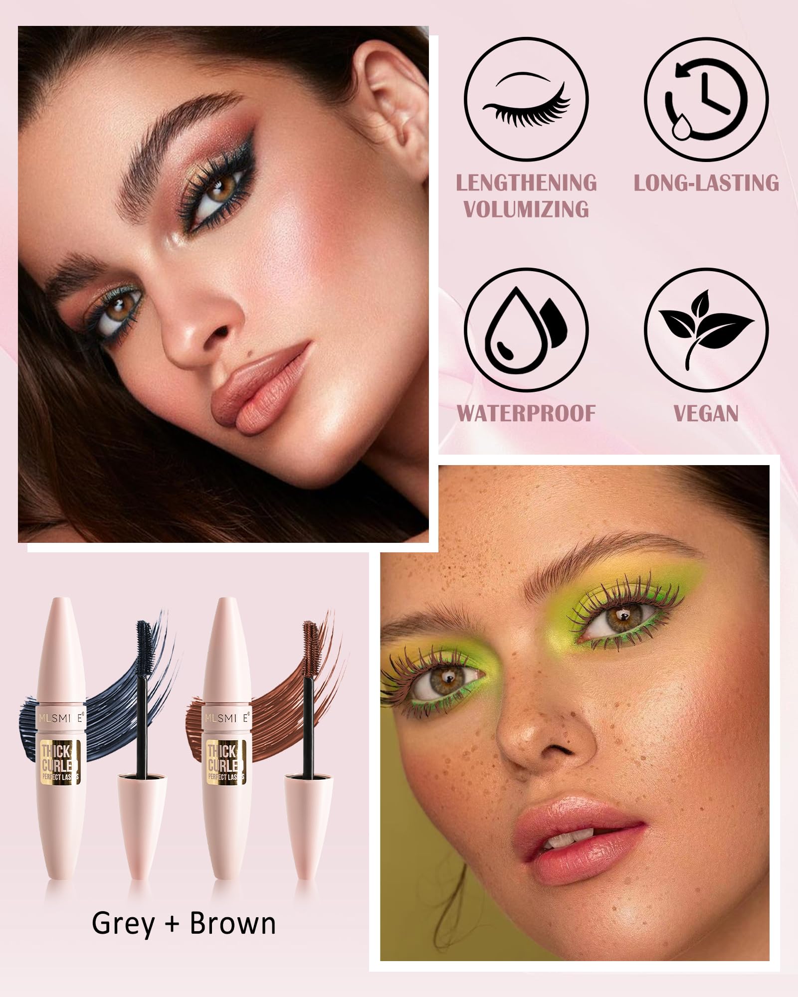 Lestpola Grey Brown Waterproof Mascara – Dual-Sided Brush for Length & Volume