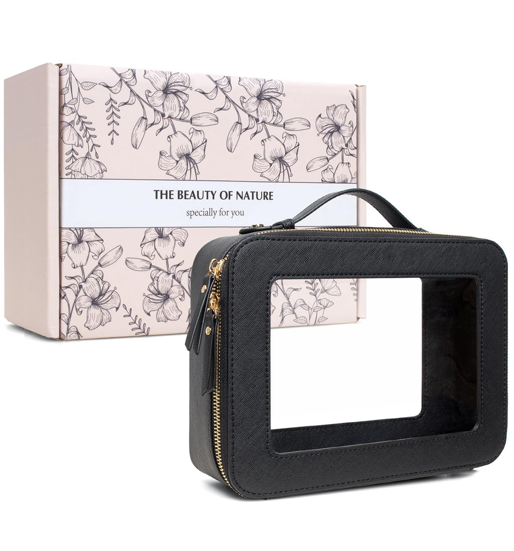 LETGO Clear Makeup Bags - TSA Approved Transparent Travel Organizer (Large Black)