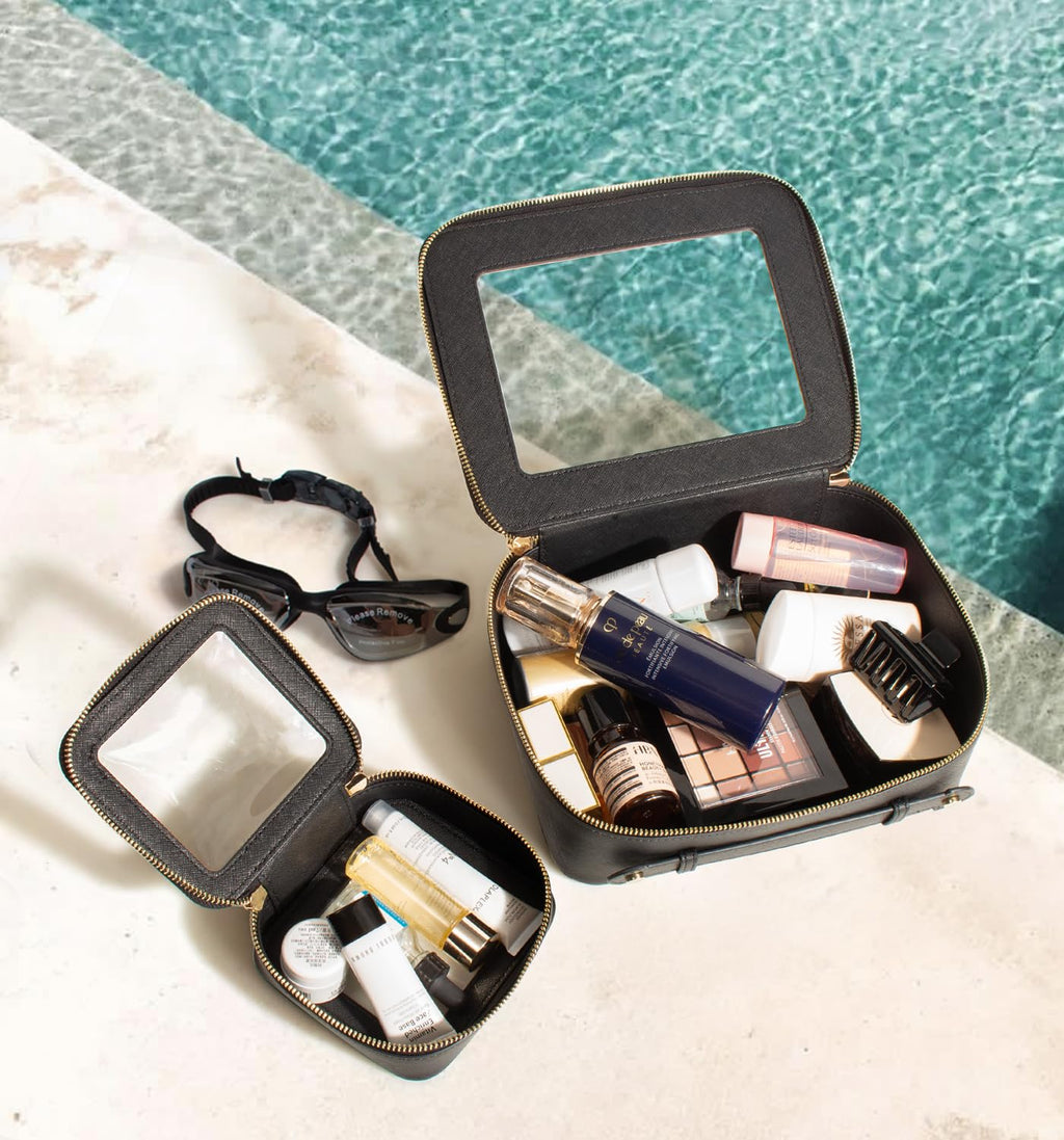 LETGO Clear Makeup Bags - TSA Approved Transparent Travel Organizer (Large Black)