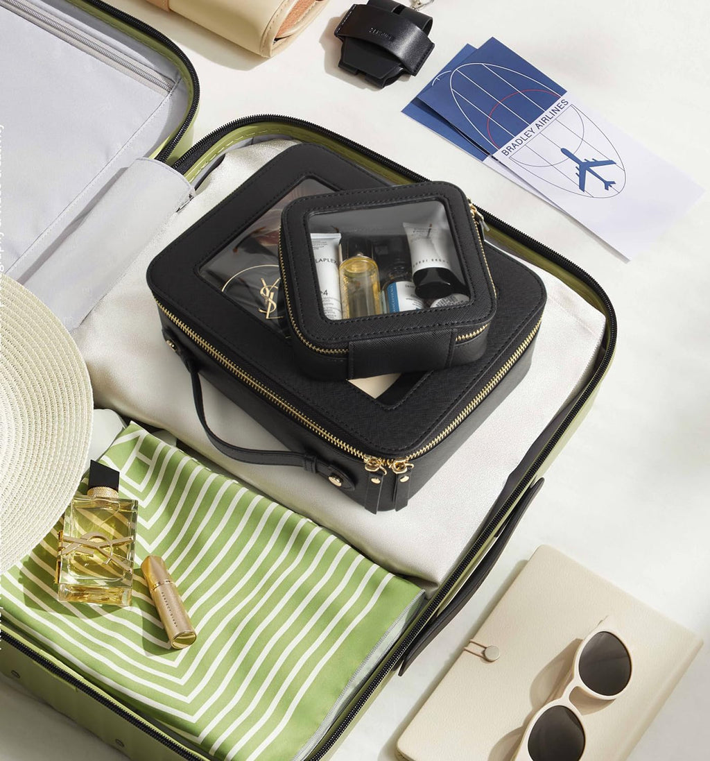 LETGO Clear Makeup Bags - TSA Approved Transparent Travel Organizer (Large Black)