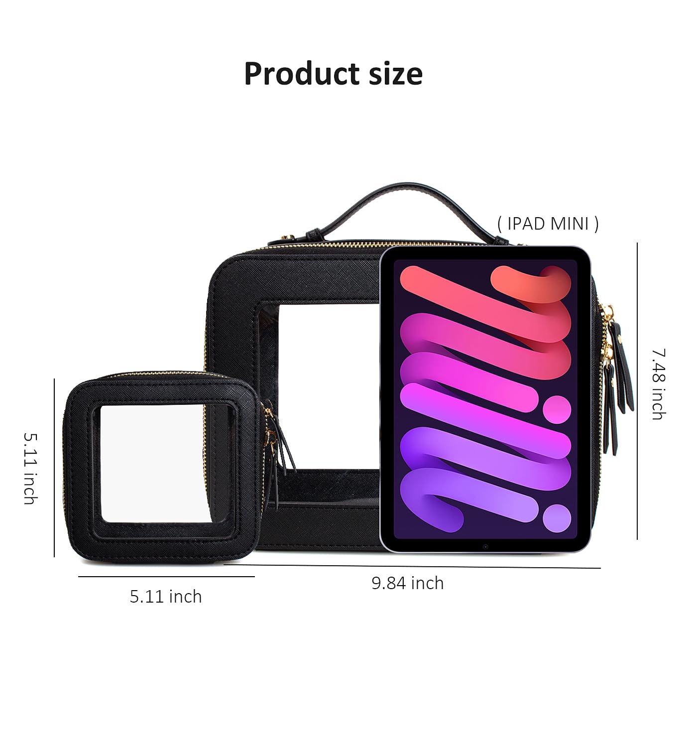 LETGO Clear Makeup Bags - TSA Approved Transparent Travel Organizer (Large Black)