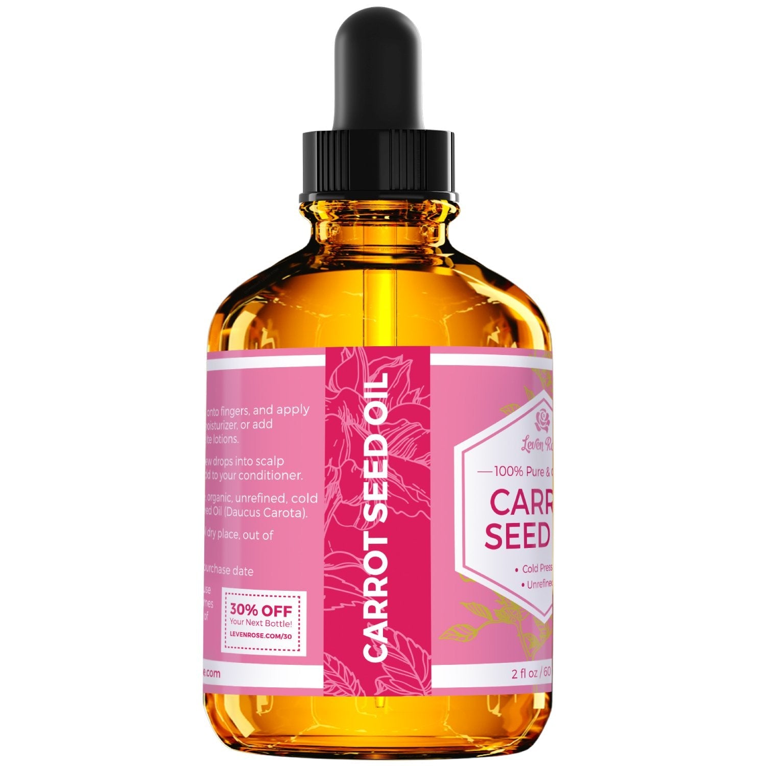 Leven Rose Carrot Seed Oil – 100% Pure Cold-Pressed Oil, 2 oz