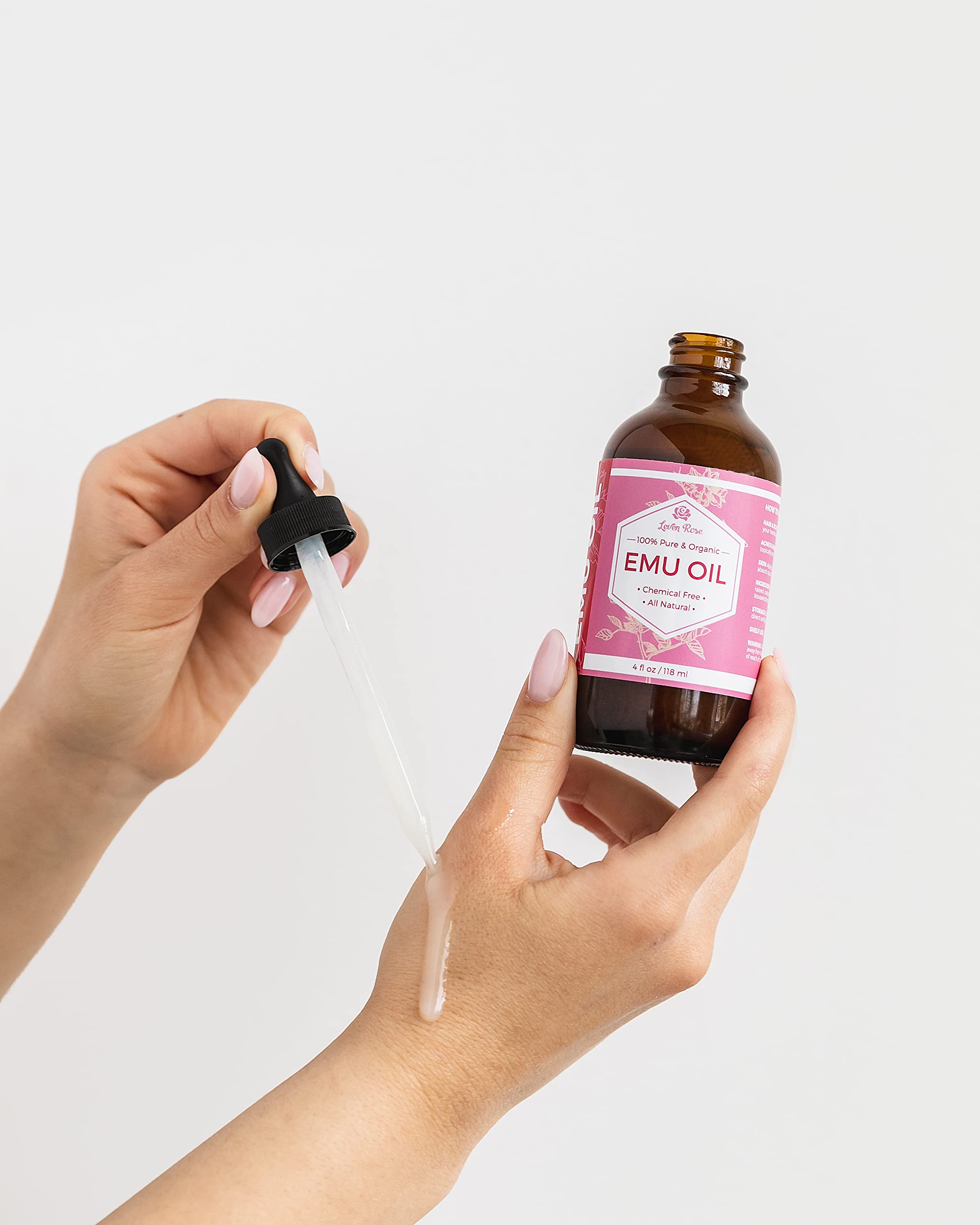 Leven Rose Emu Oil, 100% Pure – 4 oz Skin & Hair Moisturizer with Pipette