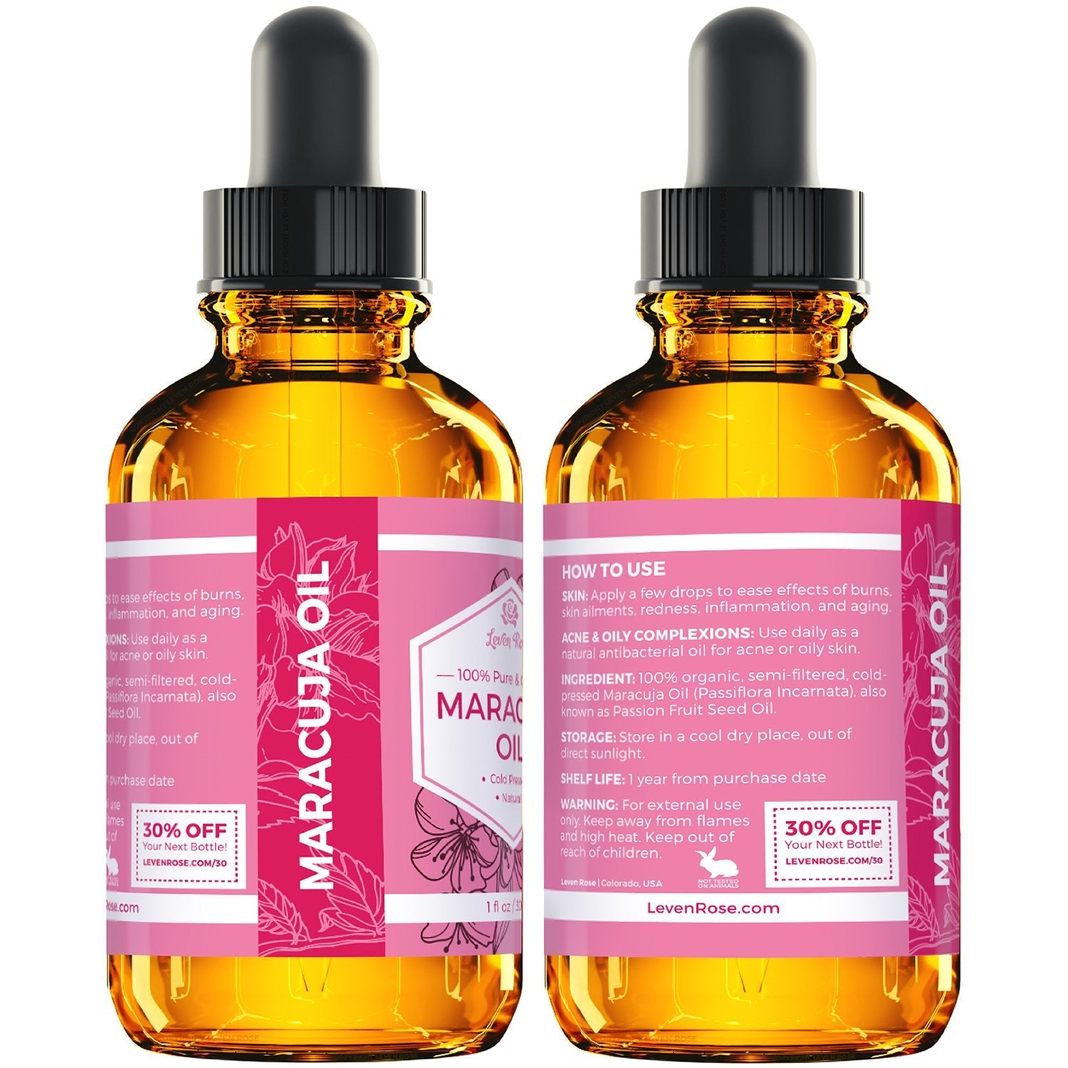 Leven Rose Maracuja Oil | 100% Pure Passion Fruit Seed Oil for Skin, Hair & Nails | 1 oz