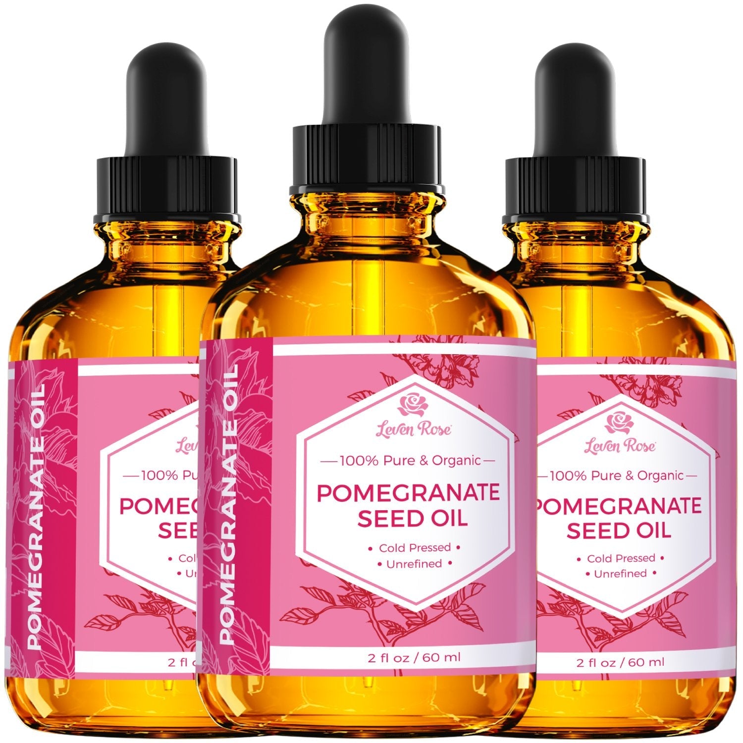 Leven Rose Pomegranate Seed Oil – 100% Pure, Cold-Pressed Moisturizer for Hair, Skin & Nails (2 oz)