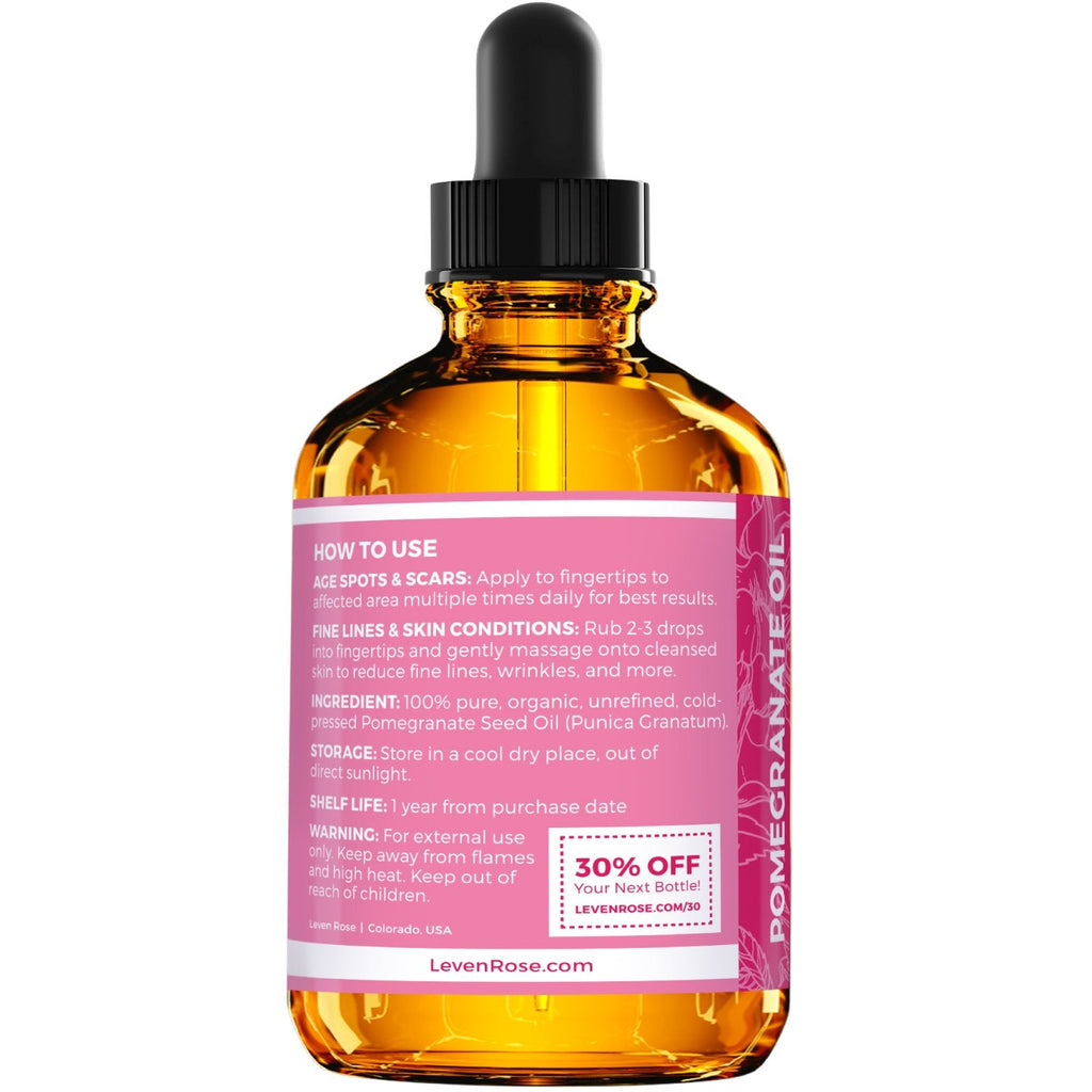 Leven Rose Pomegranate Seed Oil – 100% Pure, Cold-Pressed Moisturizer for Hair, Skin & Nails (2 oz)