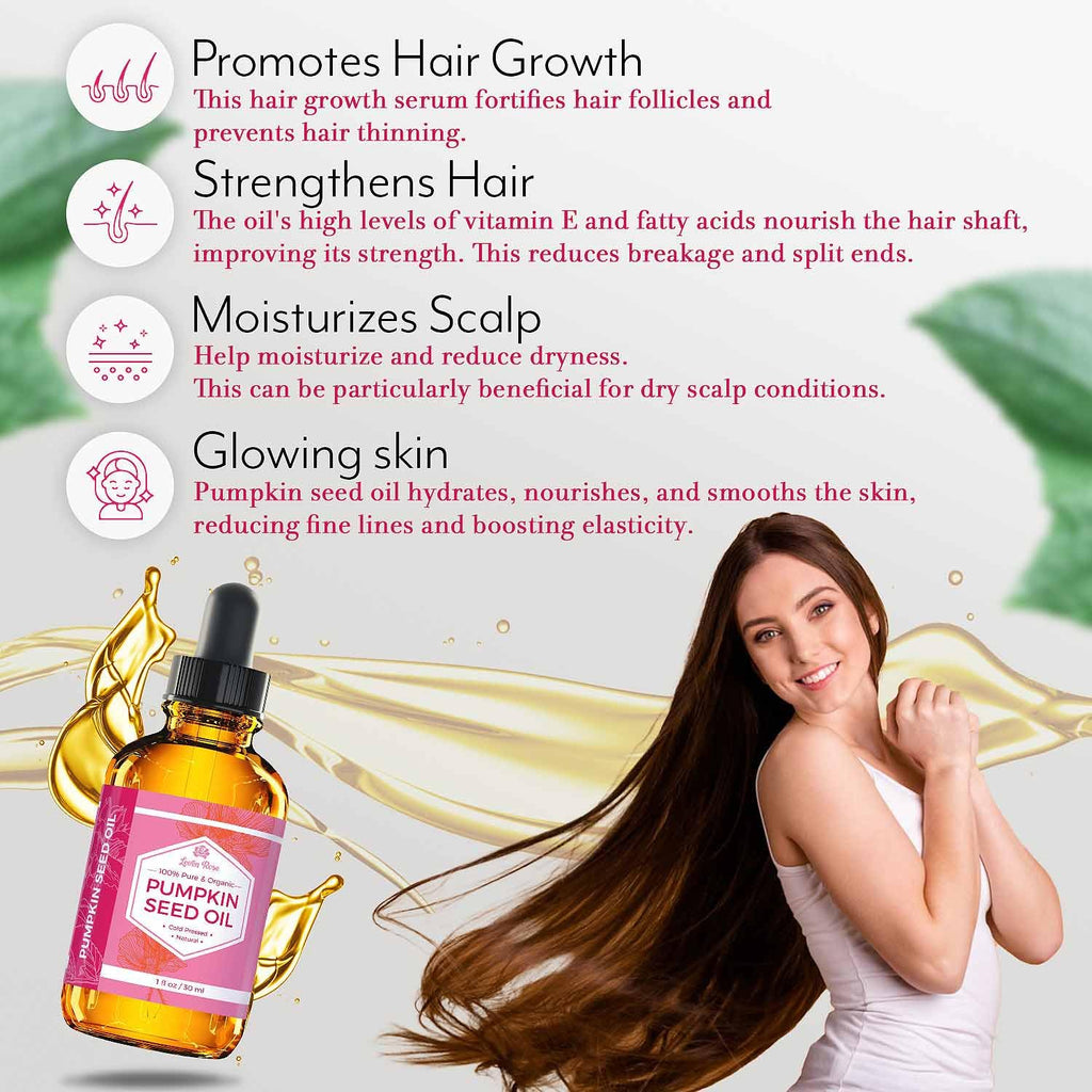 Leven Rose Pumpkin Seed Oil for Hair Growth – 2 oz Pure Cold-Pressed Oil for Skin, Hair & Nails