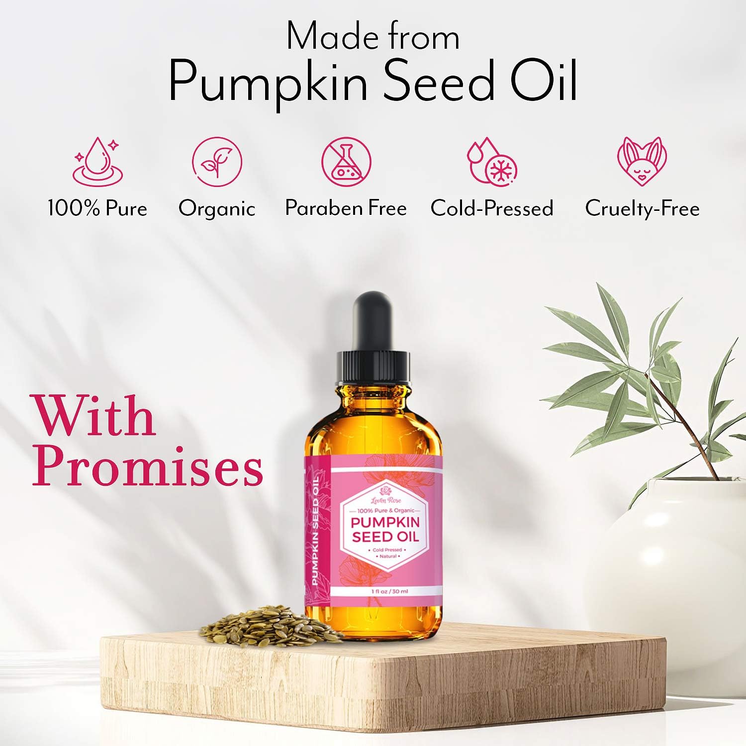 Leven Rose Pumpkin Seed Oil for Hair Growth – 2 oz Pure Cold-Pressed Oil for Skin, Hair & Nails