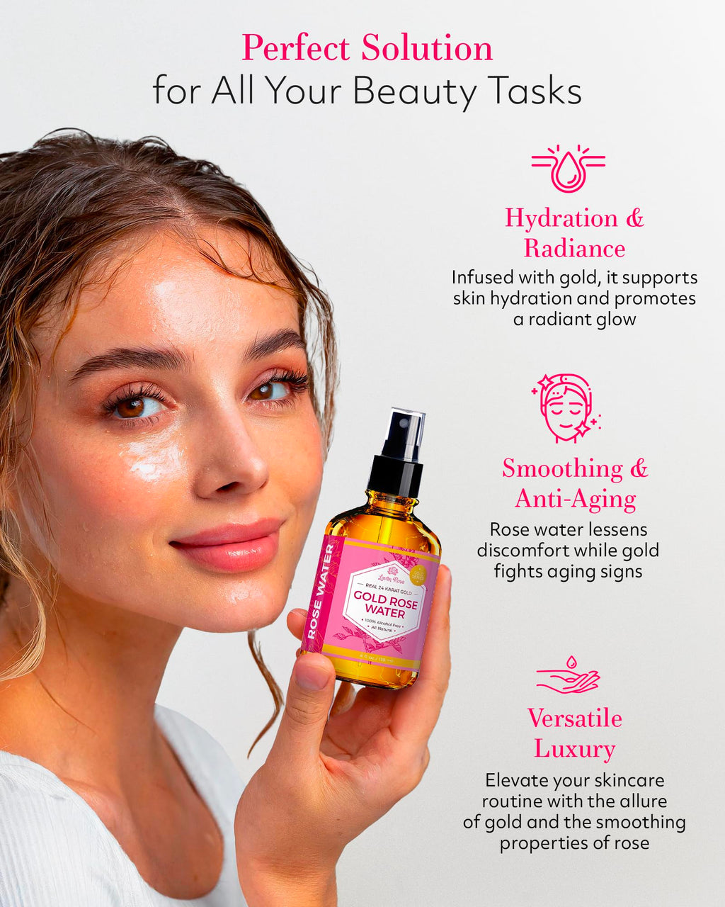 Leven Rose 24K Gold Rose Water Toner – Natural Moroccan Rosewater 4 oz