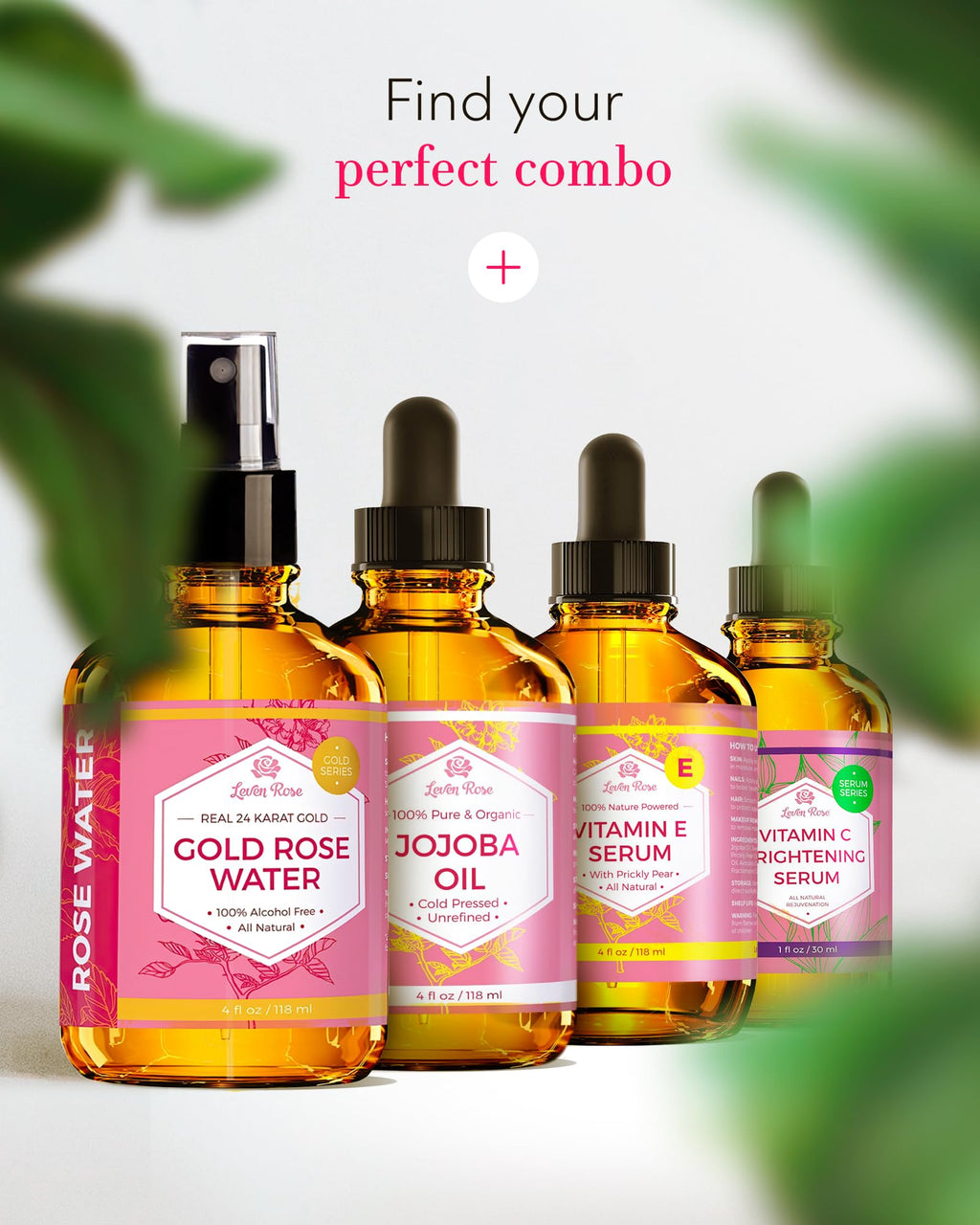 Leven Rose 24K Gold Rose Water Toner – Natural Moroccan Rosewater 4 oz