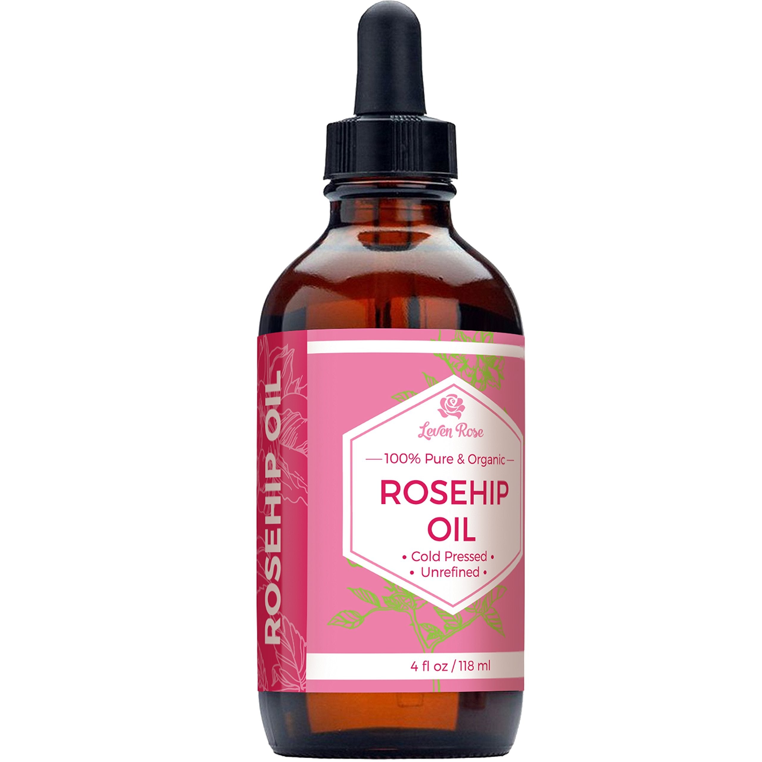 Leven Rose Rosehip Seed Oil for Face – 4 oz, Pure Unrefined Cold-Pressed Rosehip Oil for Skin, Hair & Nails