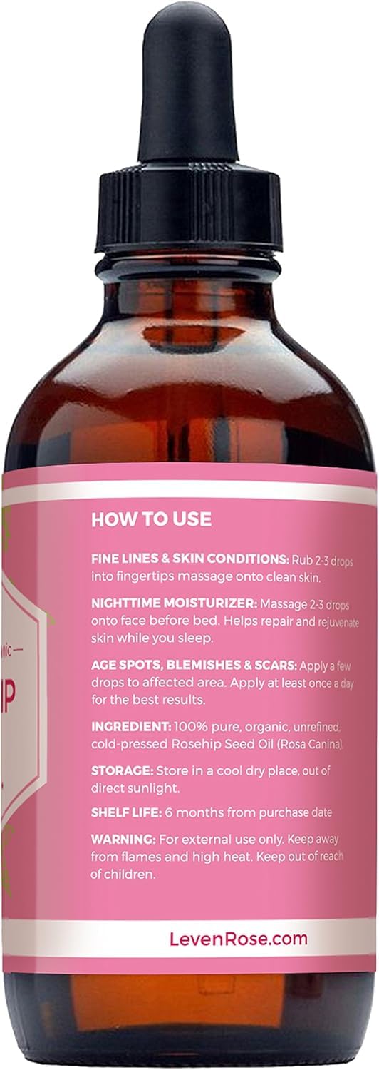 Leven Rose Rosehip Seed Oil for Face – 1 oz Pure, Unrefined, Cold-Pressed