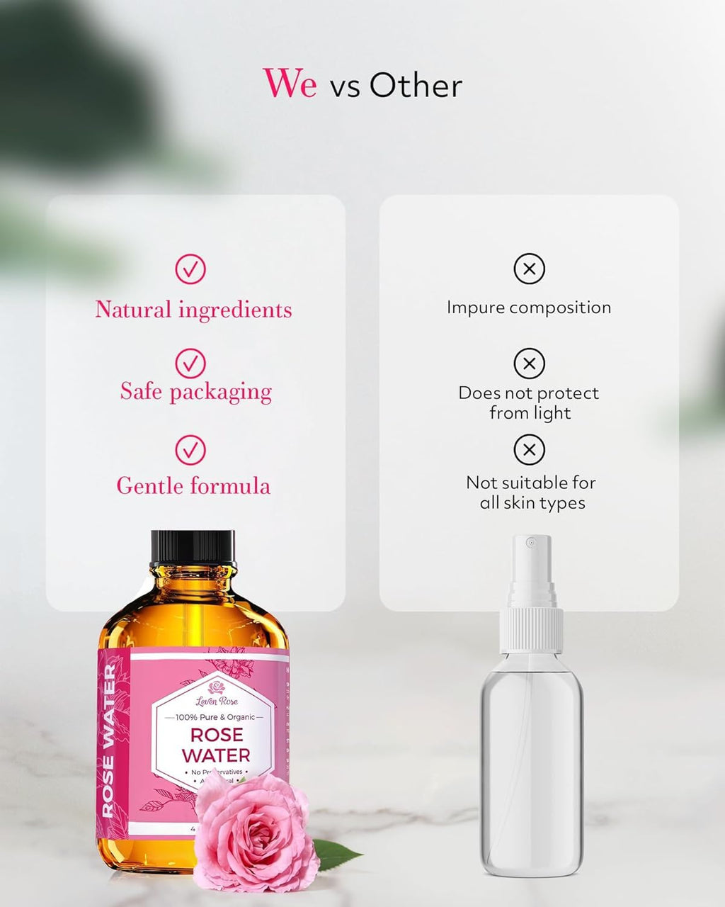 Leven Rose Rose Water Spray – Pure Moroccan Rosewater Hydrosol, 4 oz