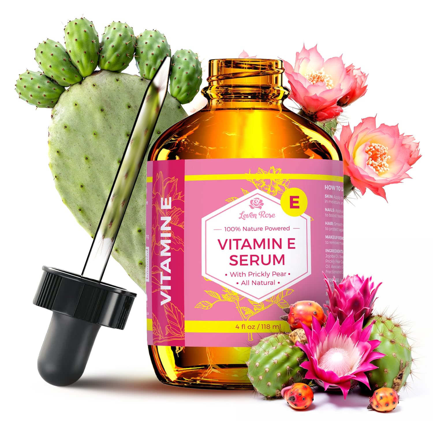Leven Rose Vitamin E Oil Serum for Face & Skin - 4 oz Hydrating Multi-Use Oil