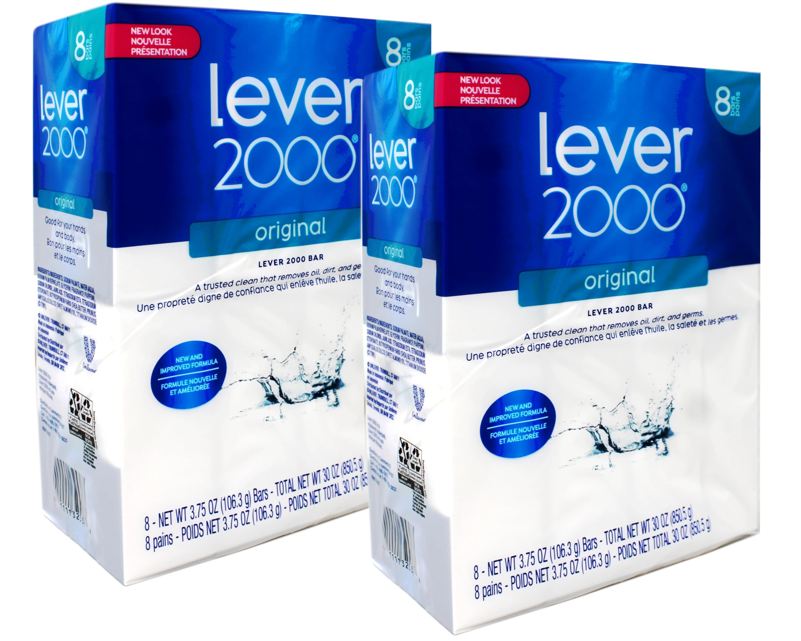 Lever 2000 Original Refreshing Bar Soap – 3.75 oz, 8 Bars per Pack (Pack of 2)
