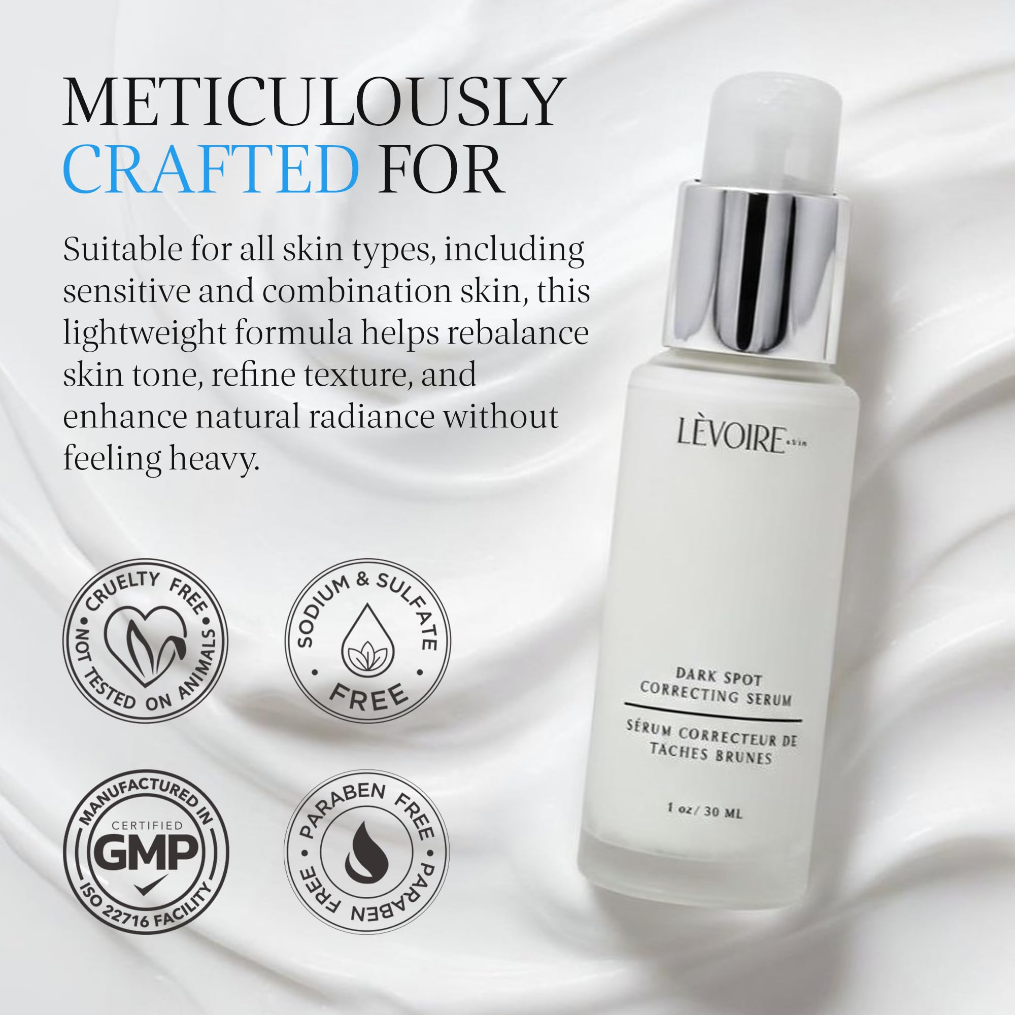 LEVOIRE SKIN Dark Spot Correcting Serum | 5% Niacinamide, Hyaluronic Acid | Even Tone & Refines Pores | 1 oz