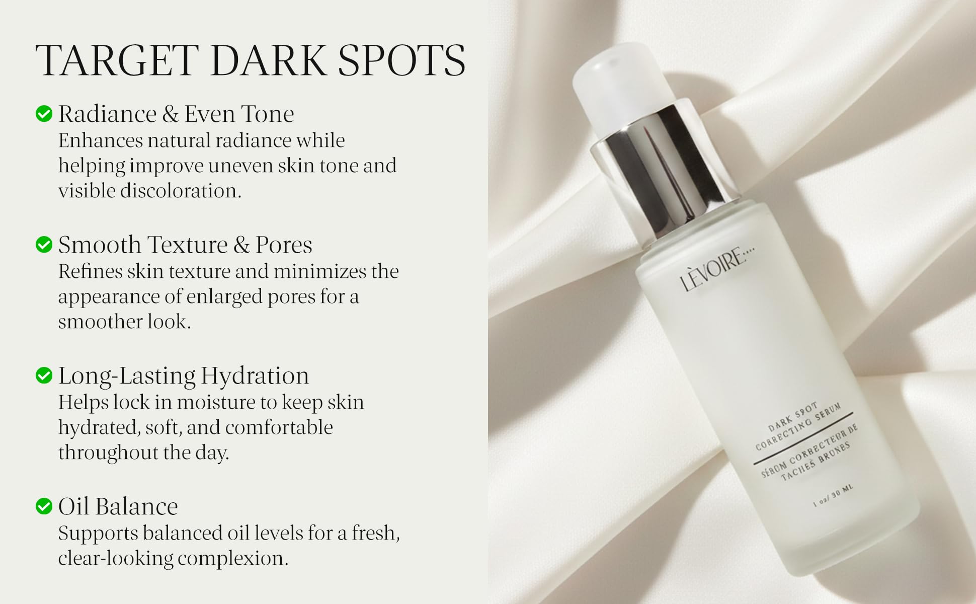 LEVOIRE SKIN Dark Spot Correcting Serum | 5% Niacinamide, Hyaluronic Acid | Even Tone & Refines Pores | 1 oz