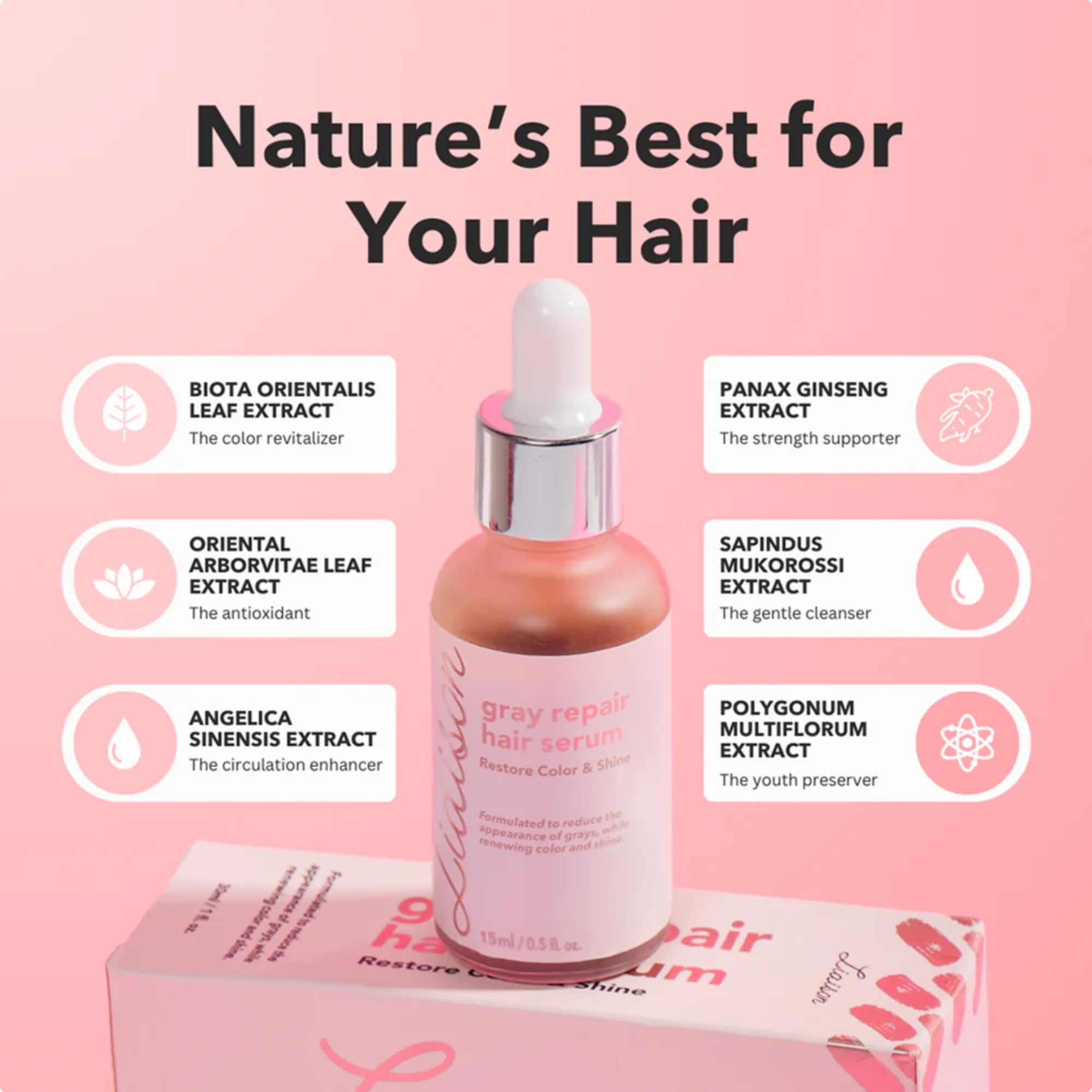 Liaison Gray Repair Hair Serum – Restore Color & Shine with Ginger & Angelica (15ml)