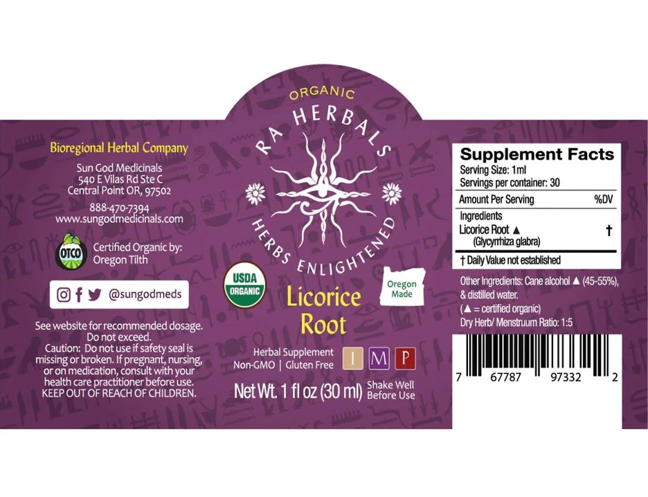 Organic Licorice Root Tincture - STOMACH, LIVER, DIGESTION, MENOPAUSE, RESPIRATORY ISSUES