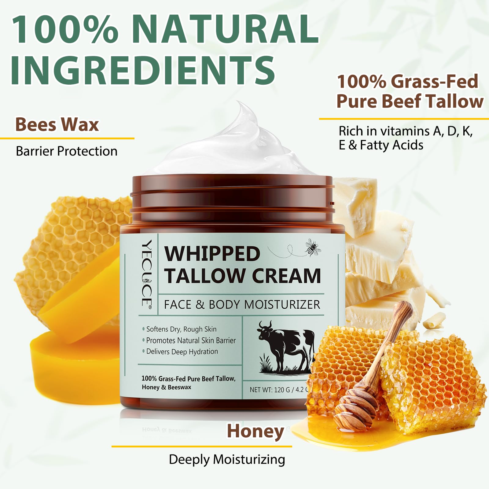 Liefiet Beef Tallow for Skin | 4.2oz Honey Balm for Face & Body