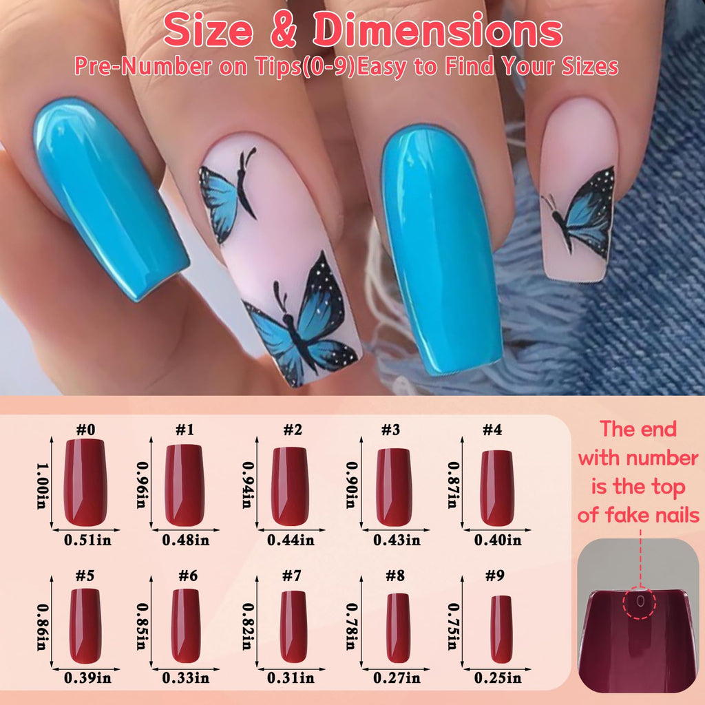 Lifextol Square Press-On Medium Nails – 576pc Pack with Adhesive Tabs (12 Sizes)