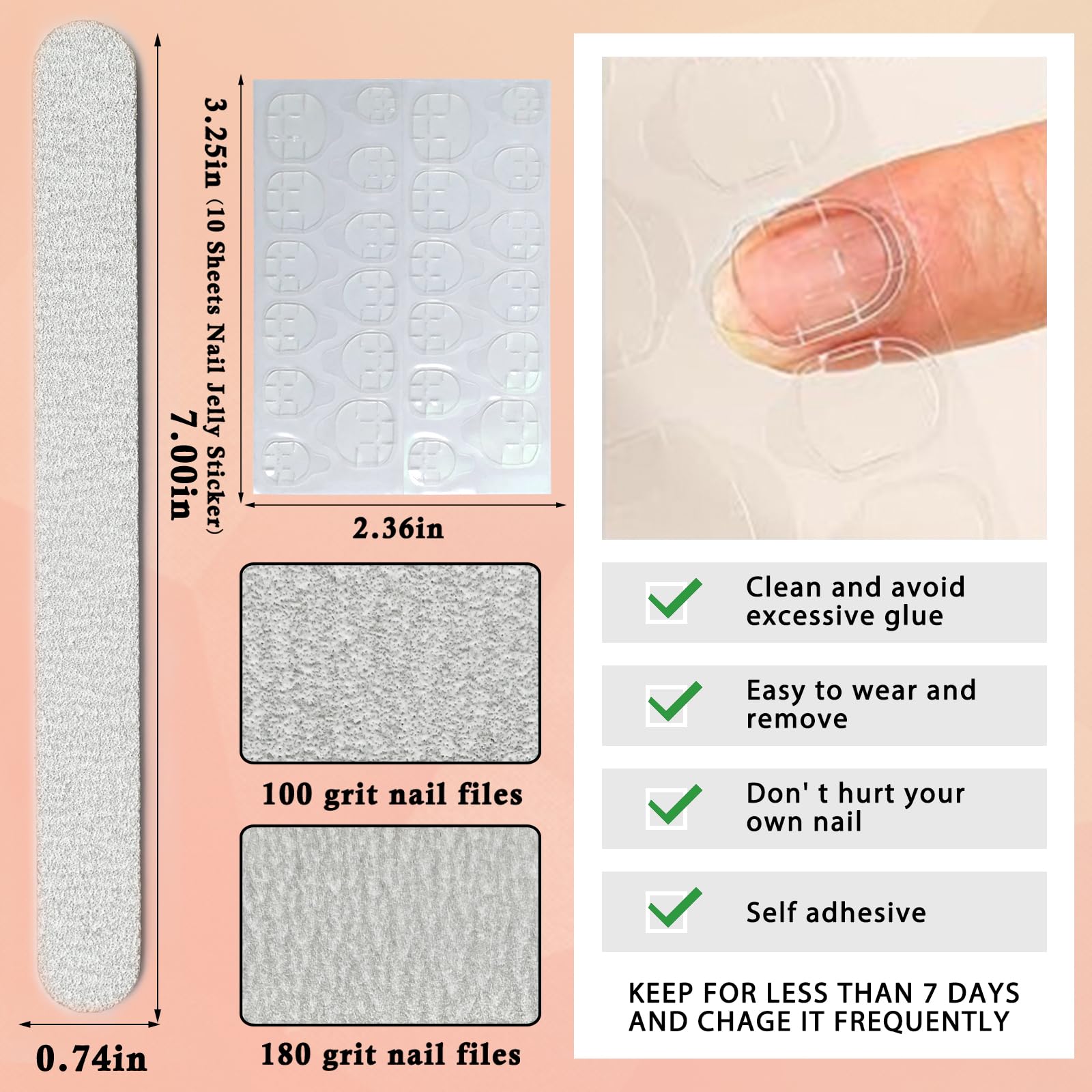 Lifextol Square Press-On Medium Nails – 576pc Pack with Adhesive Tabs (12 Sizes)