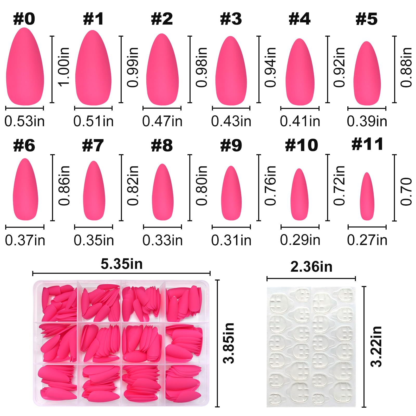 Lifextol 240pc Almond Press-On Nails – Hot Pink Matte, Medium Length