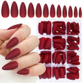 Lifextol 240pc Almond Press-On Nails – Medium Length Matte Burgundy Tips with Glue Tabs