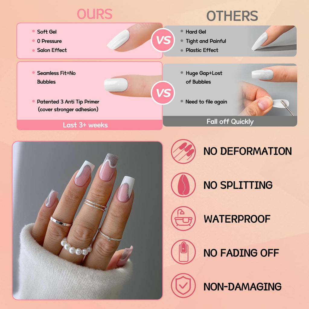 Lifextol Square Press-On Medium Nails – 576pc Pack with Adhesive Tabs (12 Sizes)