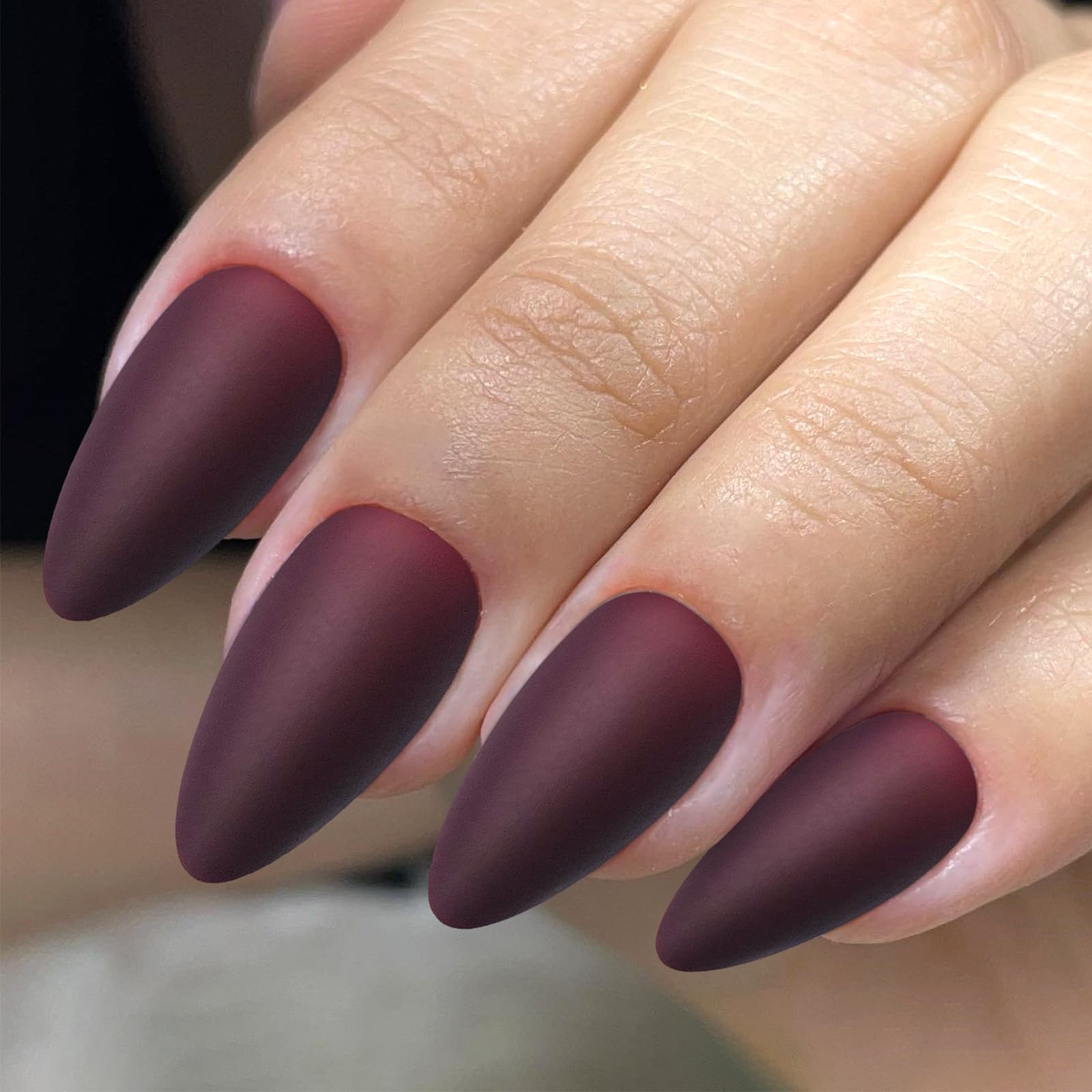 Lifextol 240pc Almond Press-On Nails Kit – Burgundy Matte, Medium Almond Short Stiletto
