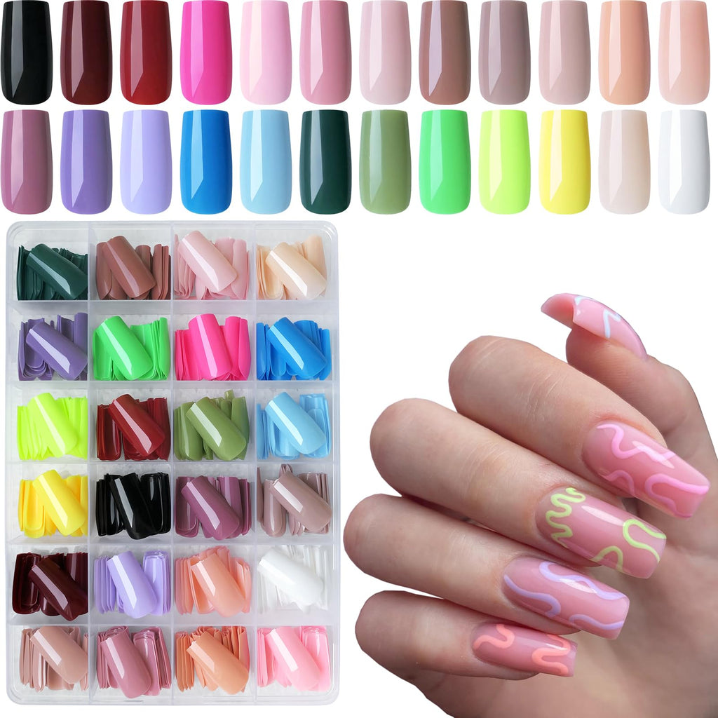Lifextol Square Press-On Medium Nails – 576pc Pack with Adhesive Tabs (12 Sizes)