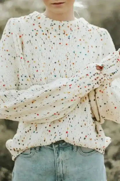 Colorful Cable Knit Sweater with Dots for Cozy Winter Wear