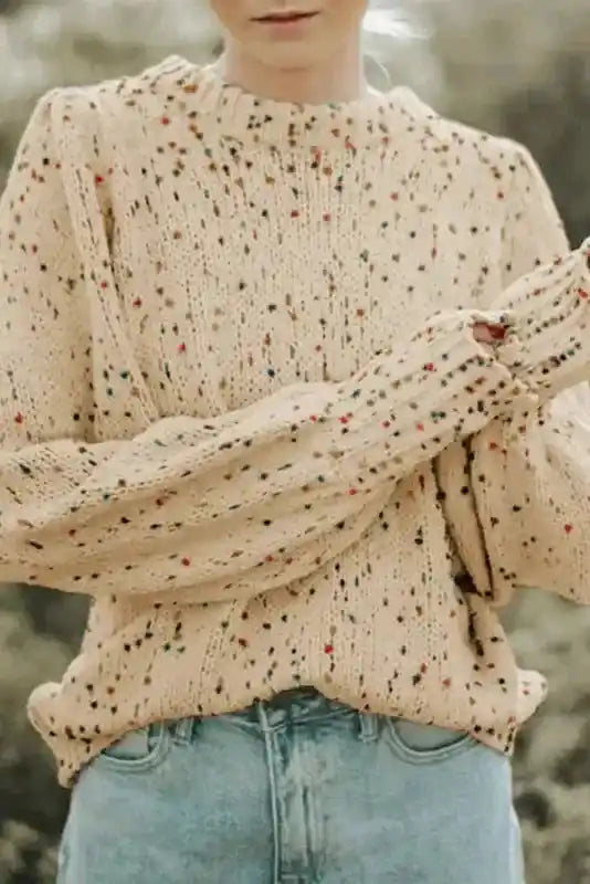 Colorful Cable Knit Sweater with Dots for Cozy Winter Wear