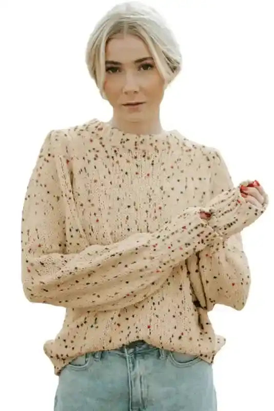 Colorful Cable Knit Sweater with Dots for Cozy Winter Wear
