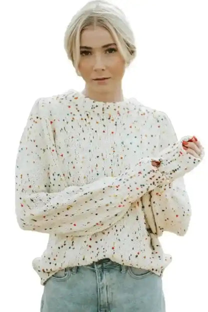 Colorful Cable Knit Sweater with Dots for Cozy Winter Wear