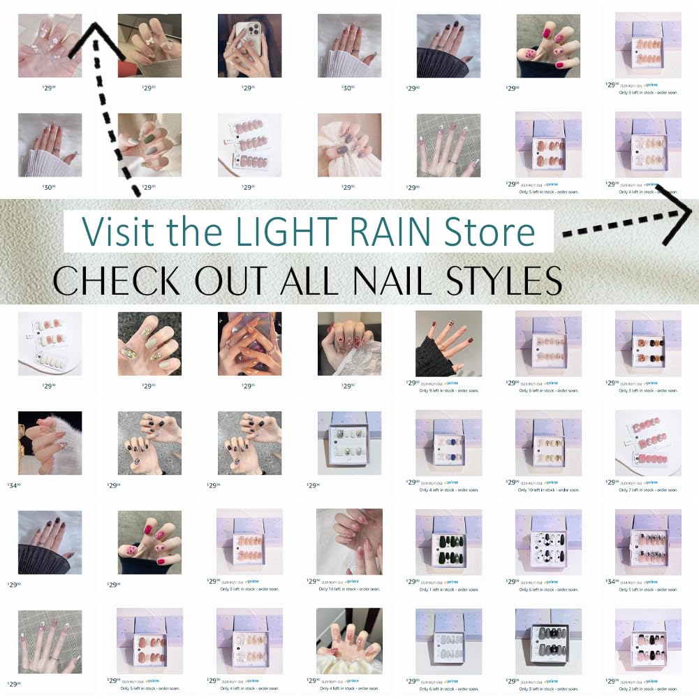 Light Rain Medium Size Handmade Press-On Nails | 3D Gel UV Finish by Pro Manicurist