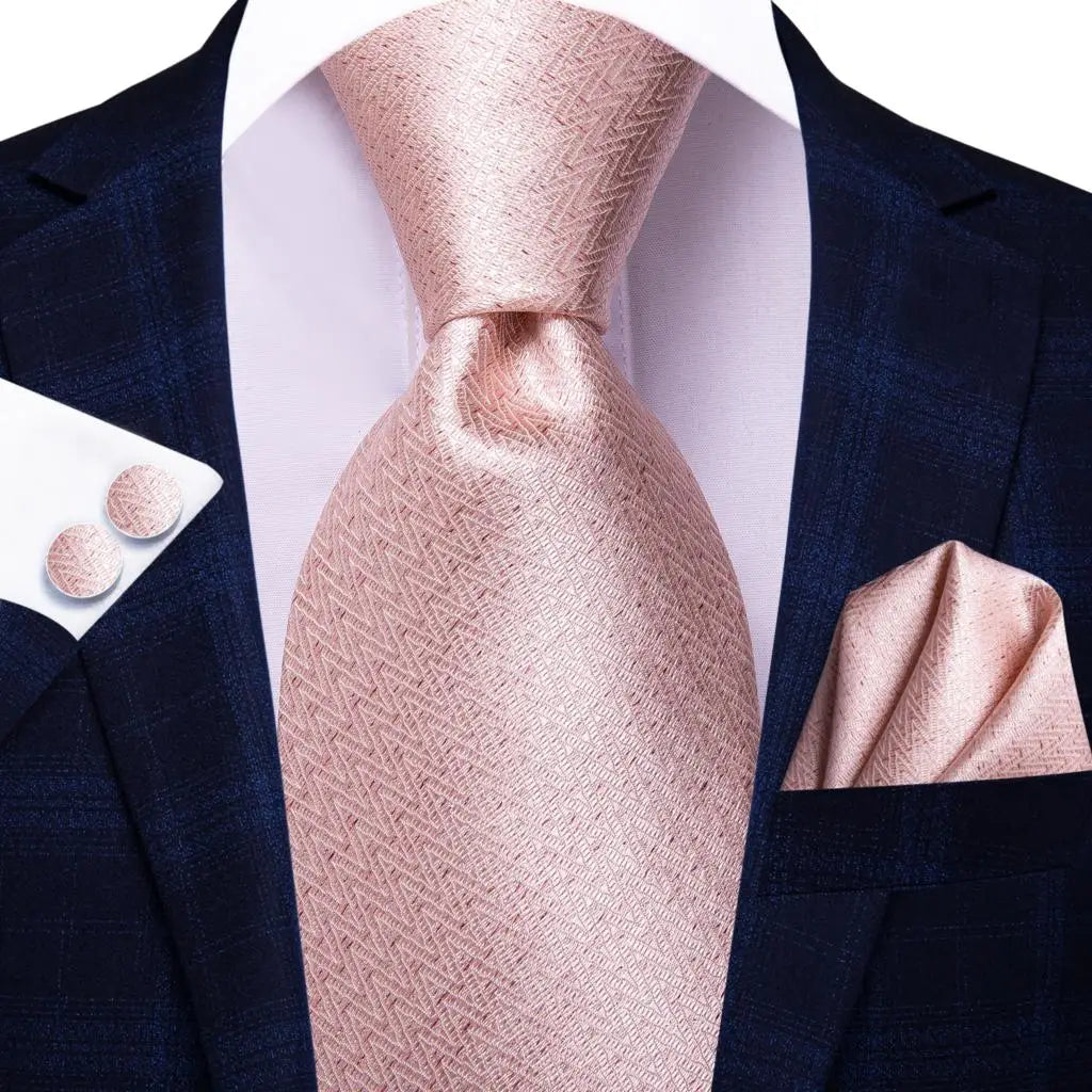 Light Pink Geometric Silk Tie - With Matching Cufflinks & Pocket Square