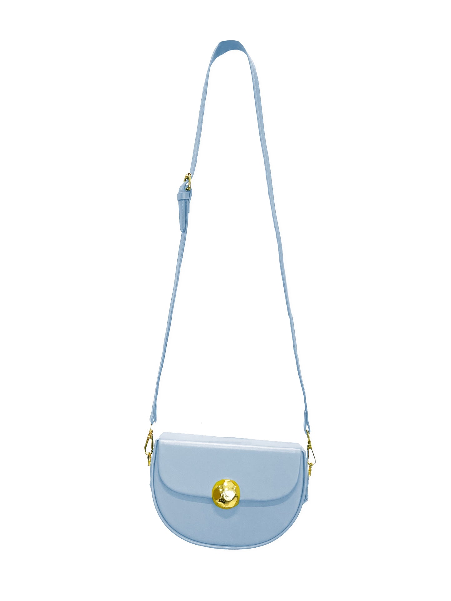 Caprilite Women's Top Handle Half Moon Box Clutch Handbag Chain Strap Gold Button Crossbody Wedding Evening Bag - Baby Blue Pale / Pastel Blue