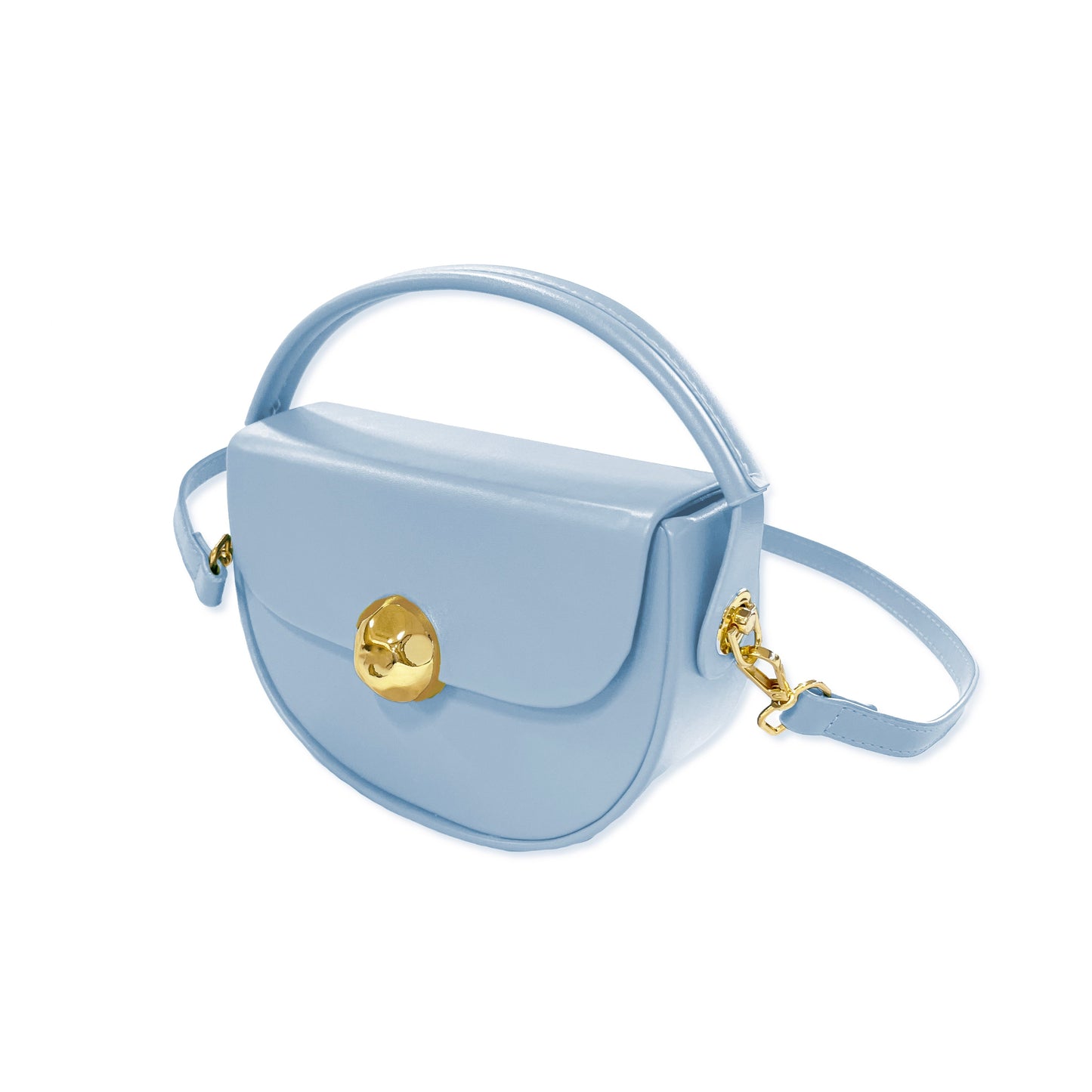 Caprilite Women's Top Handle Half Moon Box Clutch Handbag Chain Strap Gold Button Crossbody Wedding Evening Bag - Baby Blue Pale / Pastel Blue