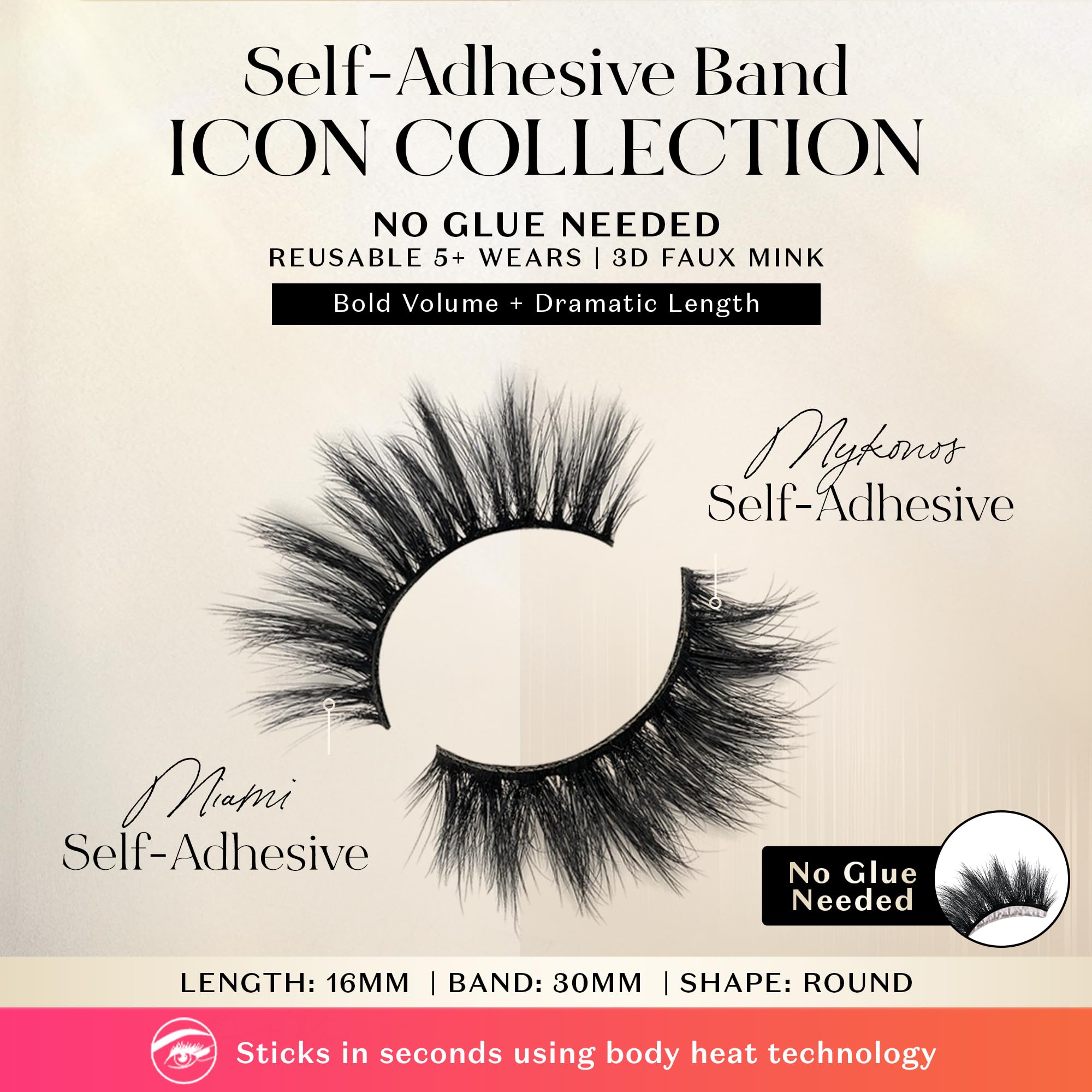 Lilly Lashes Self Adhesive Band 3D Faux Mink Eyelashes – Mykonos | No Glue Needed