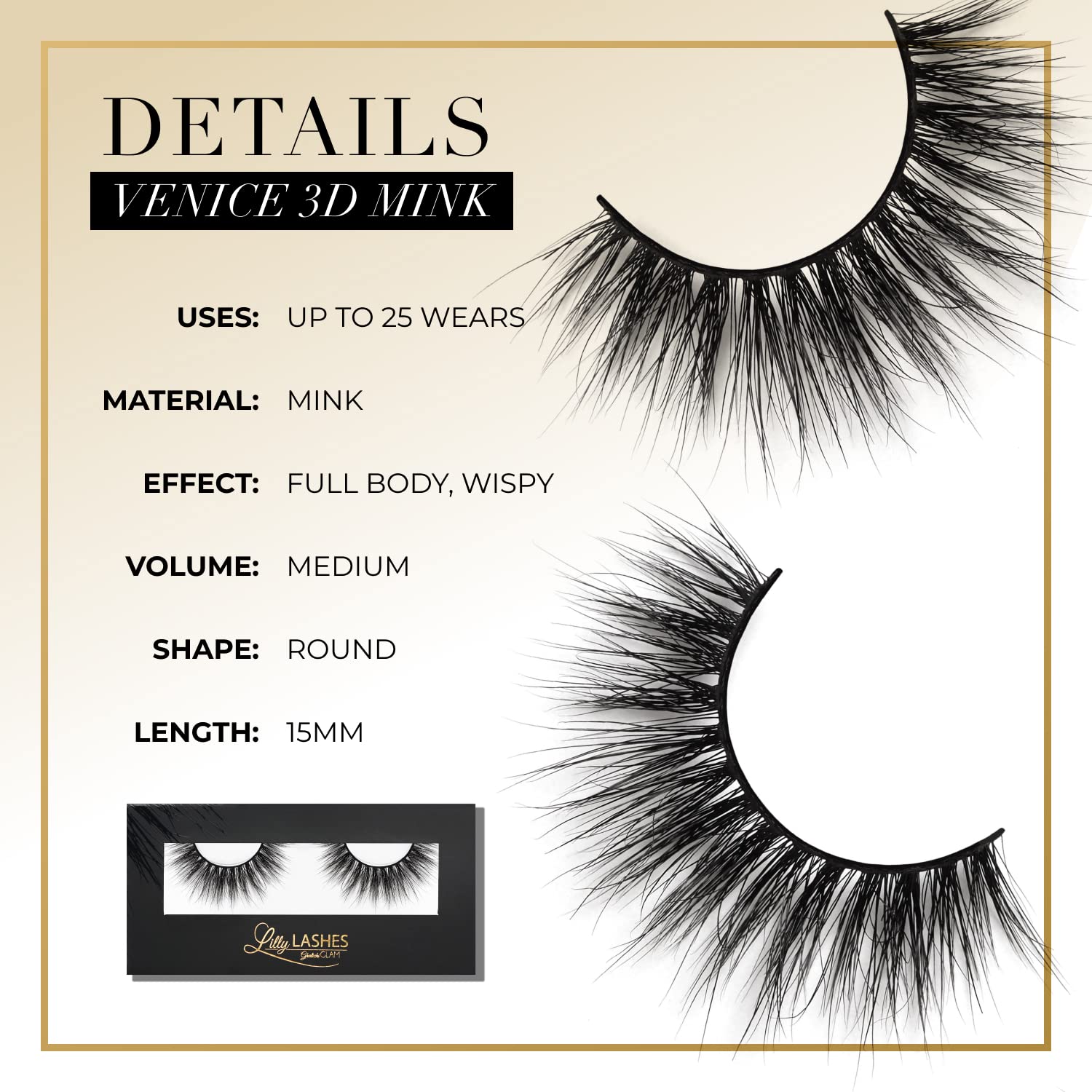 Lilly Lashes 3D Mink Venice – Handmade, Reusable False Eyelashes (Non-Magnetic)