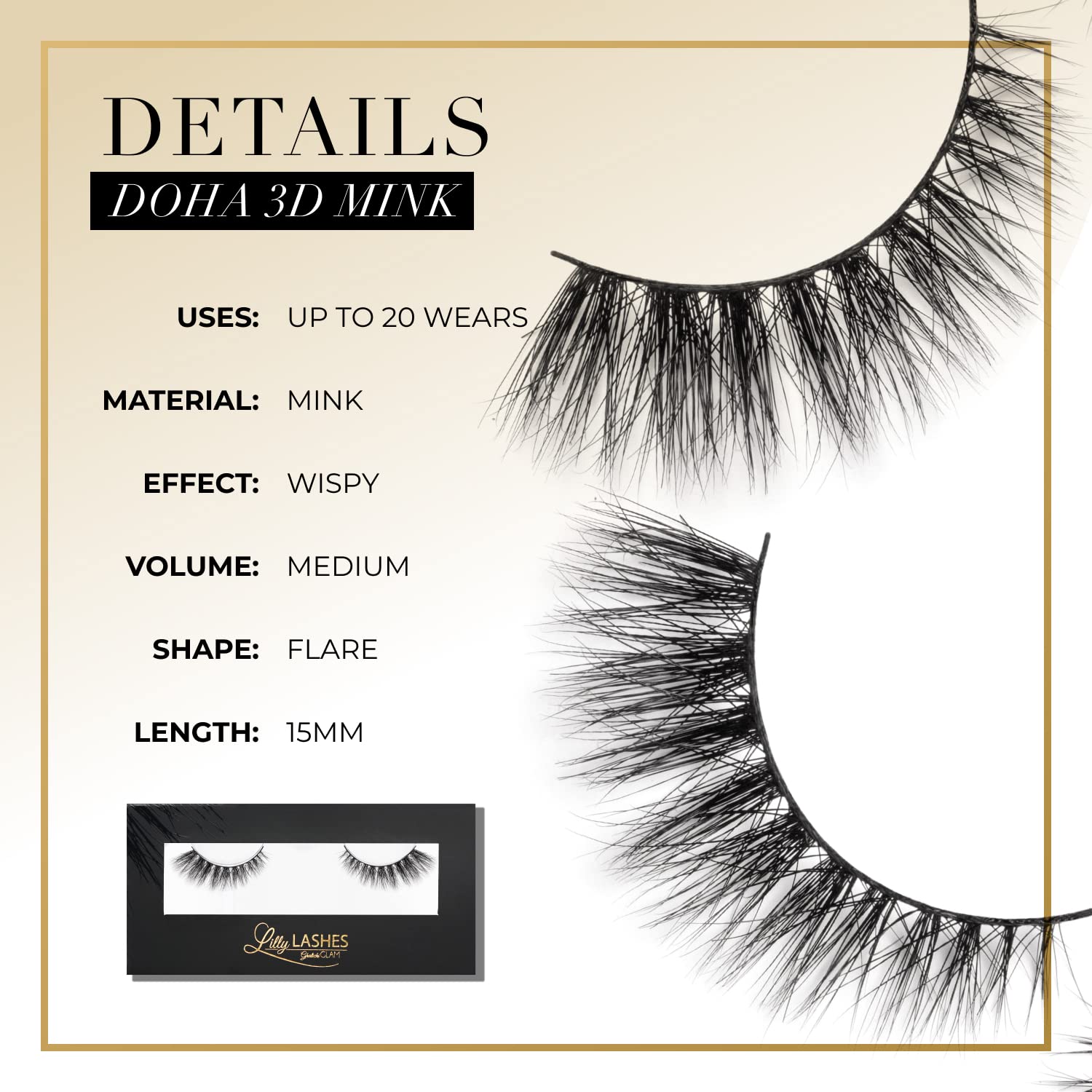 Lilly Lashes Doha 3D Mink Lashes – Reusable up to 25x, Fluffy Cat Eye