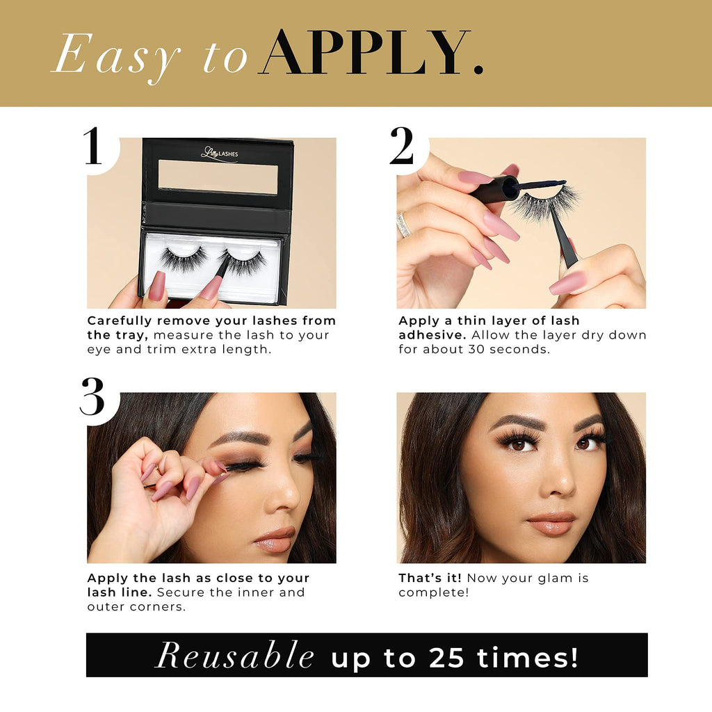 Lilly Lashes Doha 3D Mink Lashes – Reusable up to 25x, Fluffy Cat Eye
