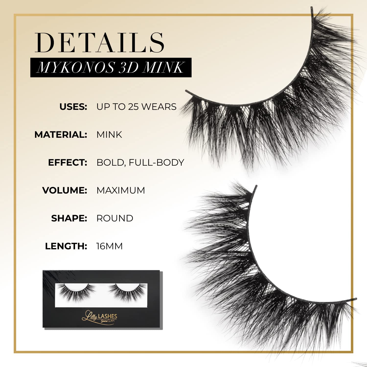 Lilly Lashes Mykonos 3D Mink Lashes – The Original Lilly Lash for Wispy, Natural Look (Reusable Up to 25x)