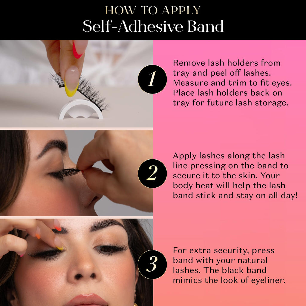 Lilly Lashes Self Adhesive Band 3D Faux Mink Eyelashes – No Glue Needed, Body Heat Activated, Reusable Up to 5x (Miami)