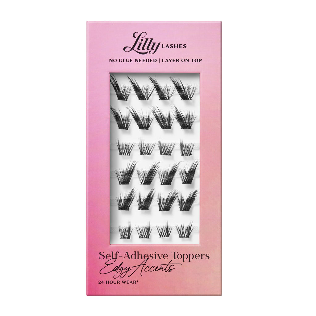 Lilly Lashes Self-Adhesive Edgy Accents Lash Clusters – Pre-Glued Clear-Band False Lashes, 24 Hr Hold