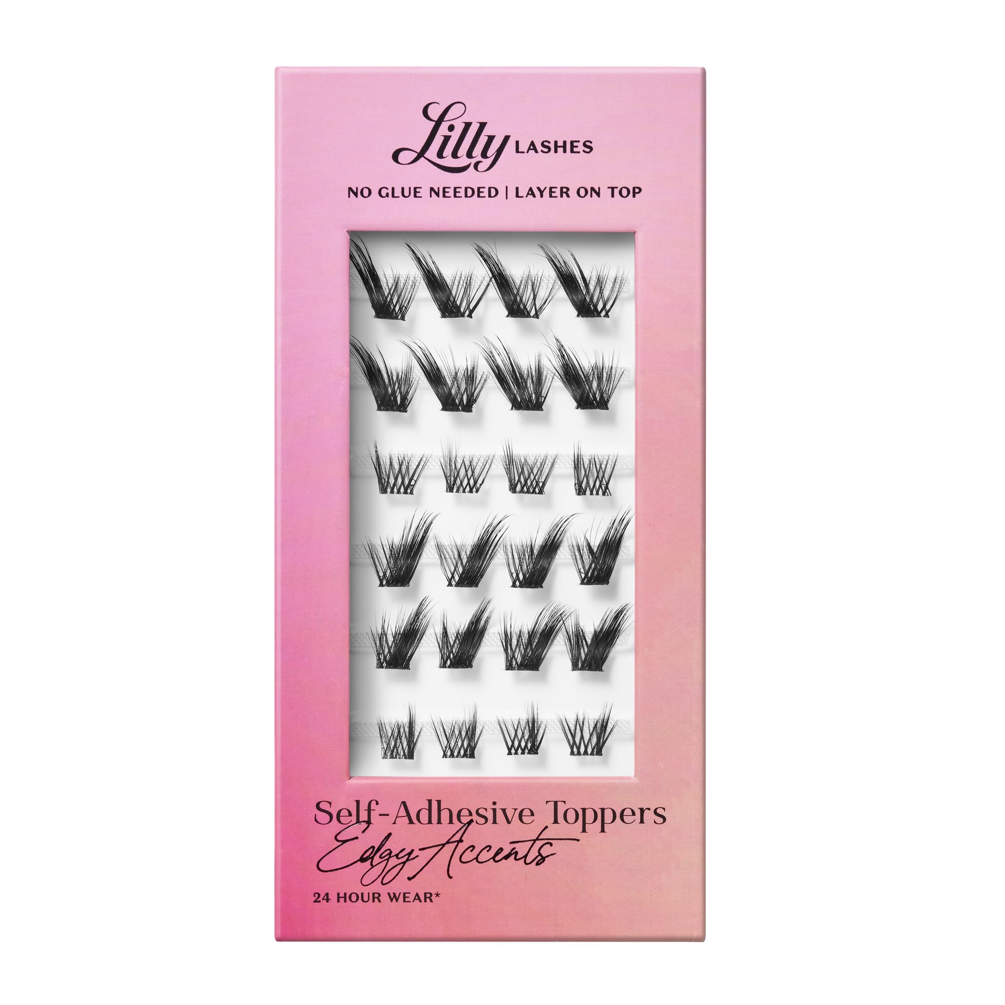 Lilly Lashes Self-Adhesive Edgy Accents Lash Clusters – Pre-Glued Clear-Band False Lashes, 24 Hr Hold