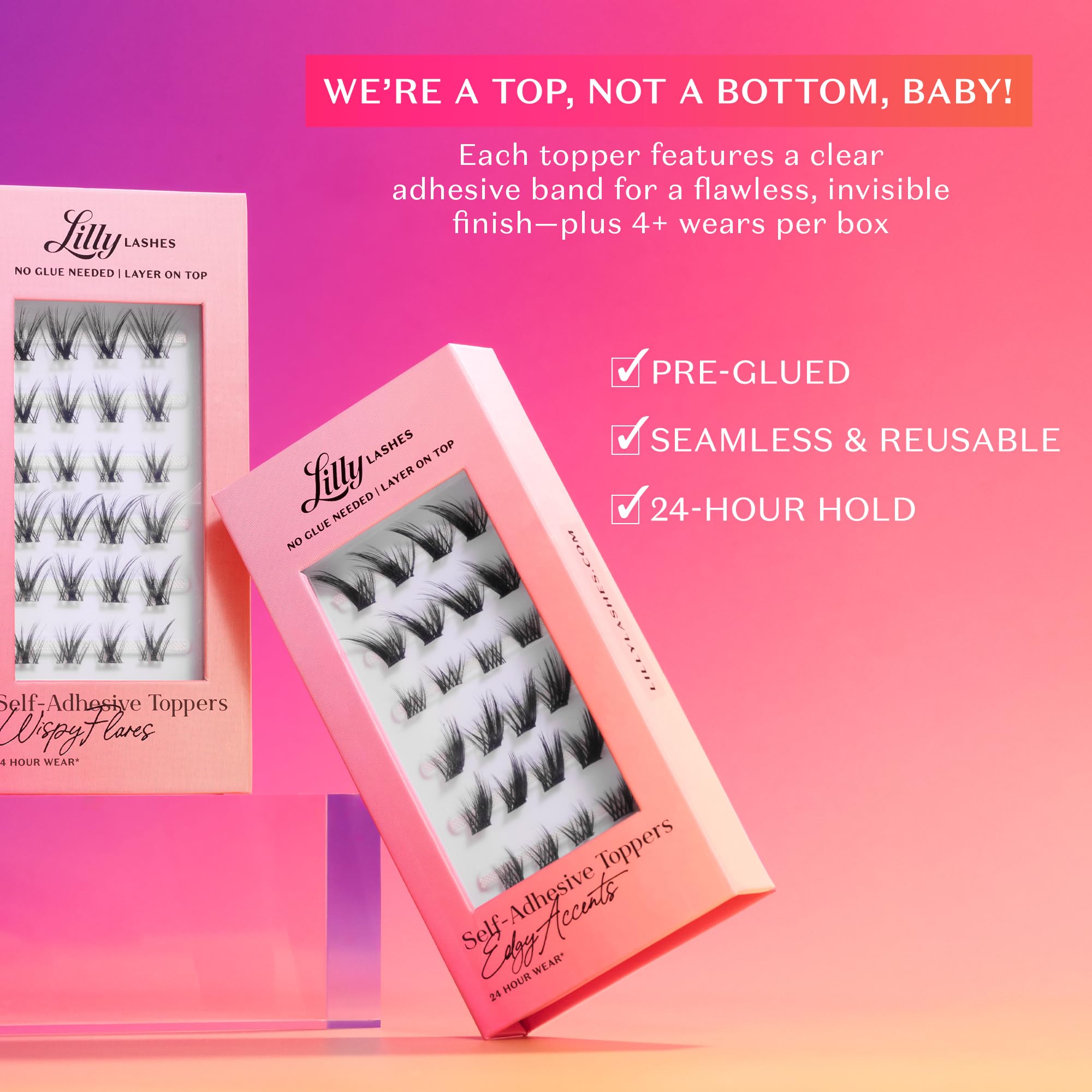 Lilly Lashes Self-Adhesive Wispy Flares – Pre-Glued Clear-Band, 24-Hour Hold