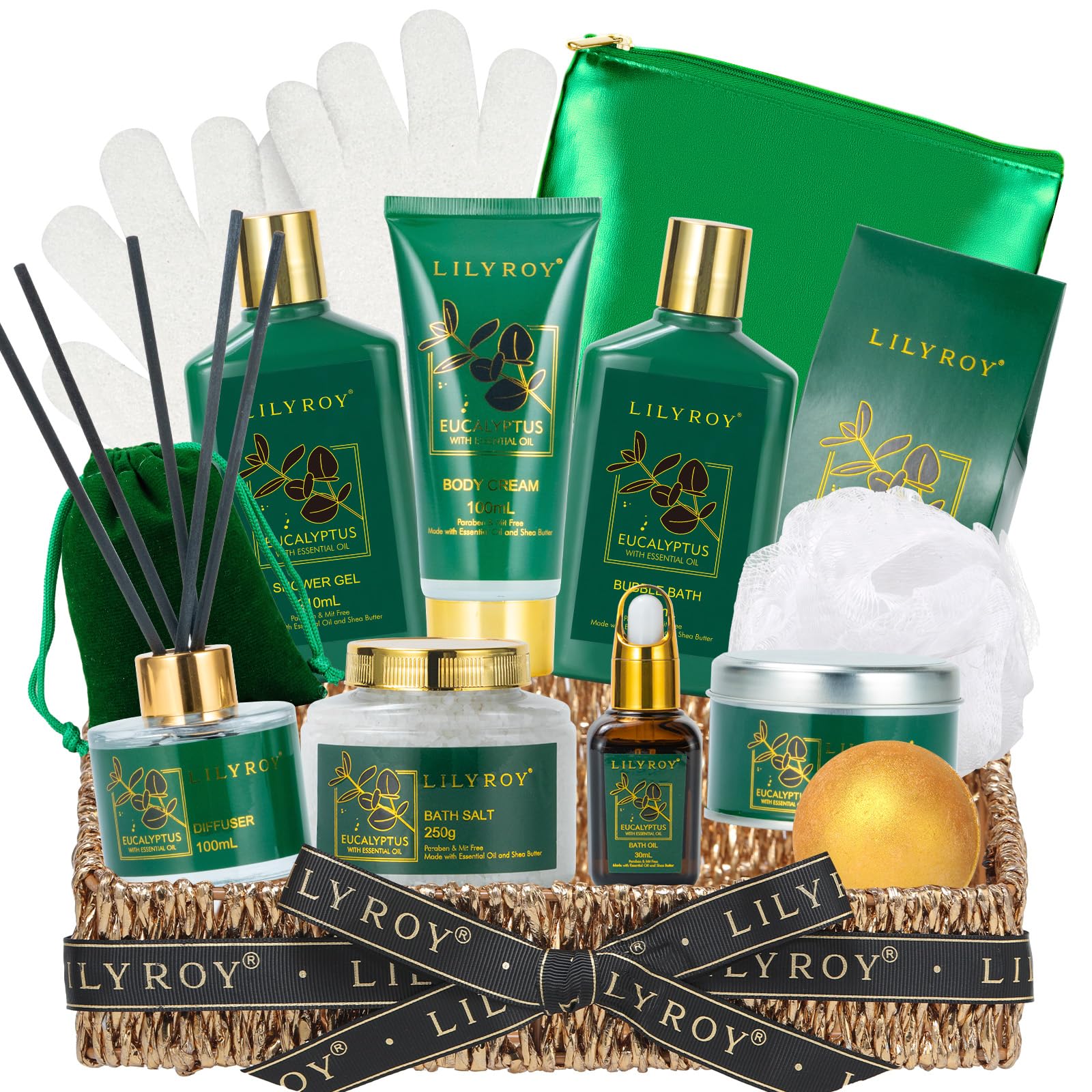 LILY ROY 15-Piece Eucalyptus Bath Gift Set – Valentines Day Spa Basket
