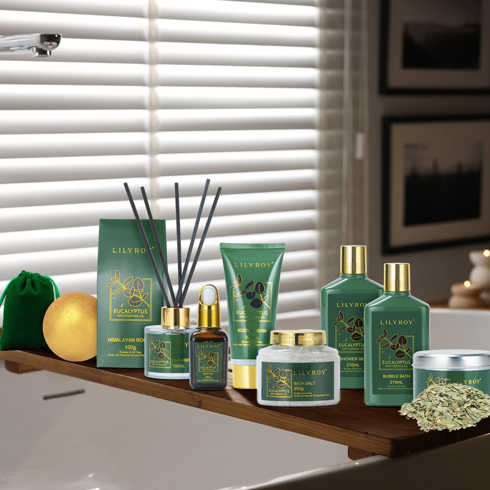 LILY ROY 15-Piece Eucalyptus Bath Gift Set – Valentines Day Spa Basket